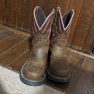 Ariat Brown Leather Boots with Pink Details